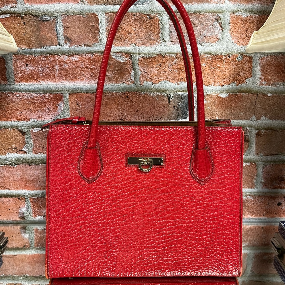 Red leather DKNY handbag